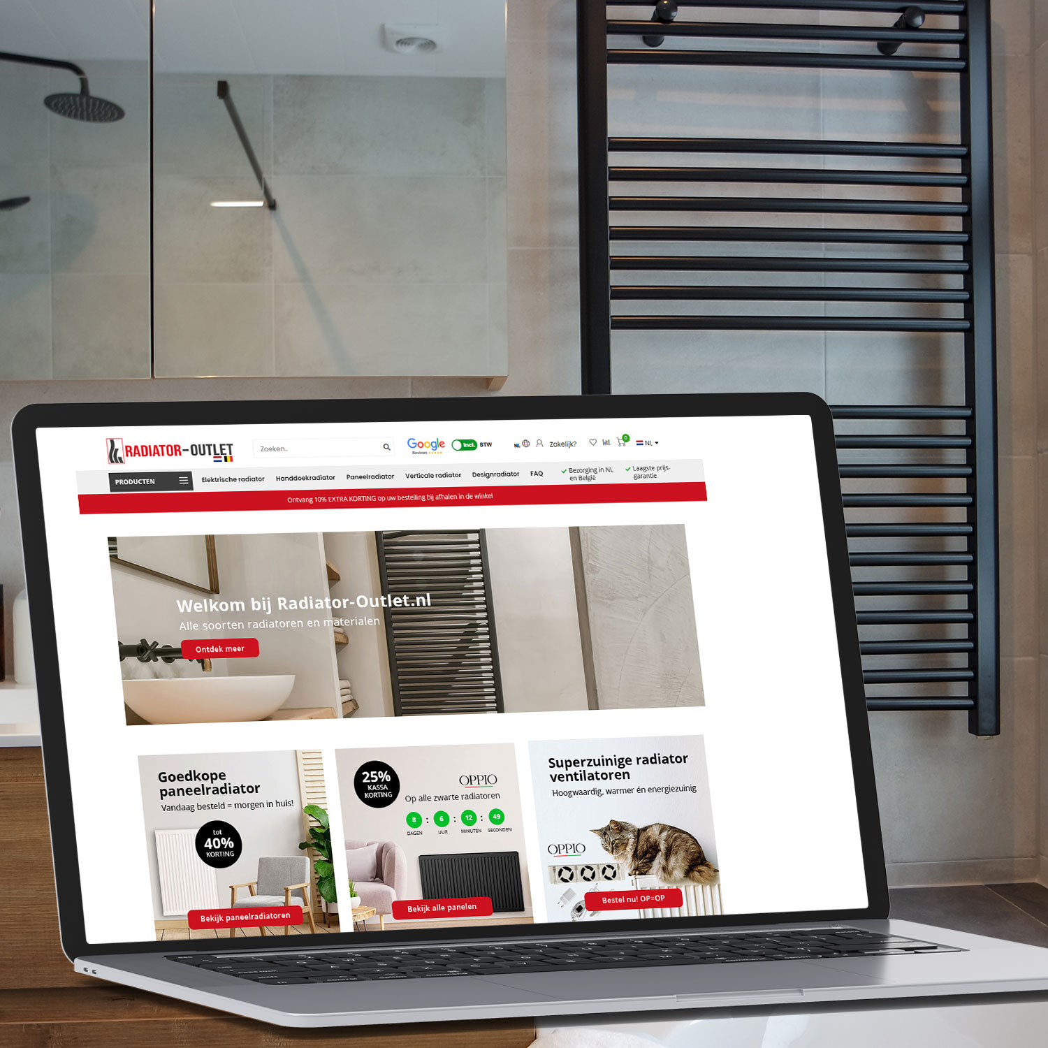 Voorbeeld van een webshop op een opengeklapte notebook